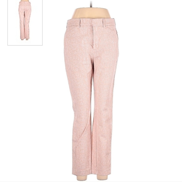 Nine West Slim Ankle All-Over Print Chino Pants Women's 8 Tan Khaki White EUC - Picture 1 of 8